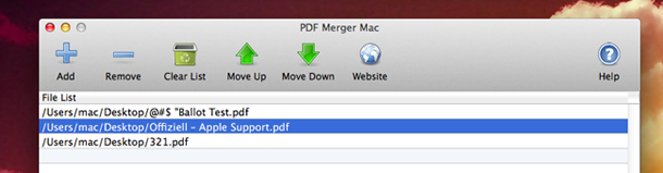 Toolbar of PDF Merger Mac